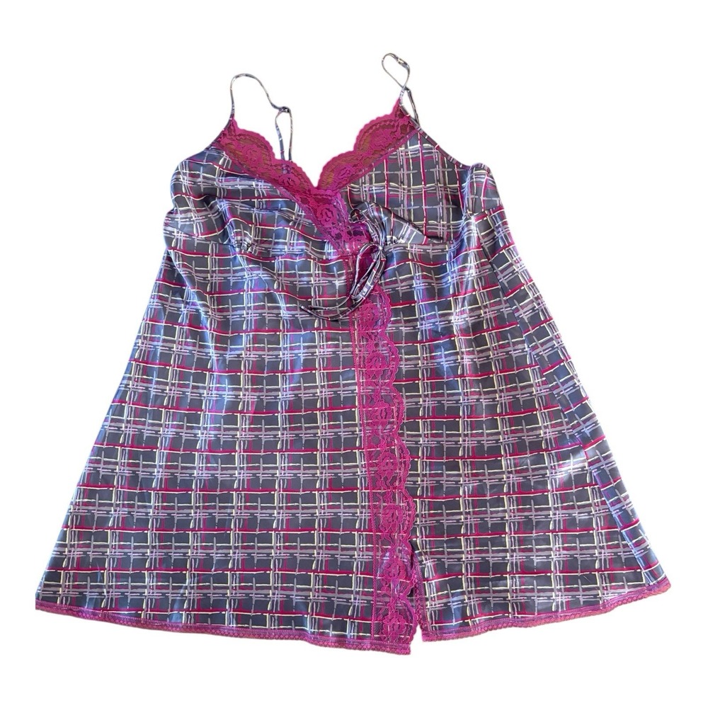 Victorias Secret  Angels Chemise Babydoll Nightgown Womens Size Large Plaid Lace